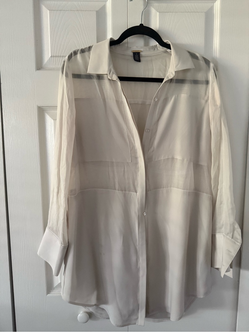 Light Cream/Off White Semi-Sheer Button-Up Shirt